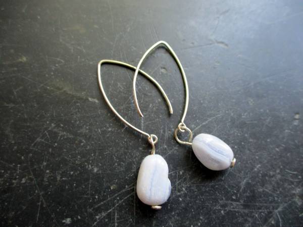 Ohrring, Ohrhänger, Ohrhaken, Sterlingsilber, Chalcedon, hellblau, Schmuck, Frauen