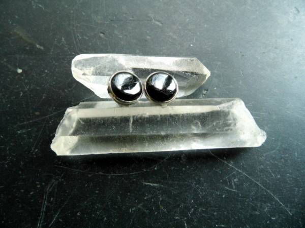 Ohrstecker, Sterlingsilber, Onyx, rund, schwarz, Ohrring