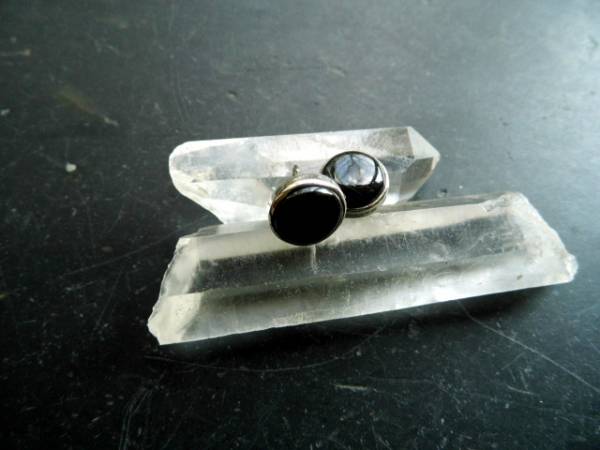 Ohrstecker, Sterlingsilber, Onyx, rund, schwarz, Ohrring