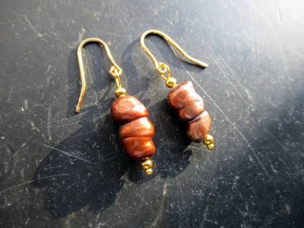 Ohrring, Hängeohrring, Sterlingsilber, vergoldet, Perle, braun, Schmuck, Frauen