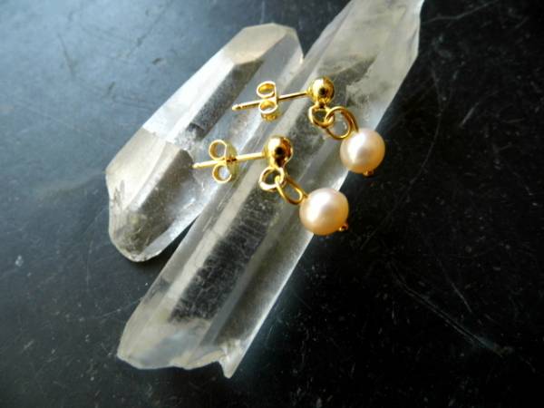 Ohrring, Ohrhänger, Silber, vergoldet, Süsswasserperle, lachsfarben, Perle