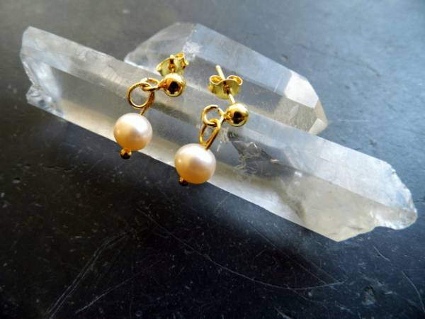 Ohrring, Ohrhänger, Silber, vergoldet, Süsswasserperle, lachsfarben, Perle