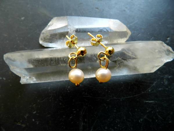 Ohrring, Ohrhänger, Silber, vergoldet, Süsswasserperle, lachsfarben, Perle