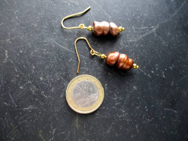 Ohrring, Hängeohrring, Sterlingsilber, vergoldet, Perle, braun, Schmuck, Frauen