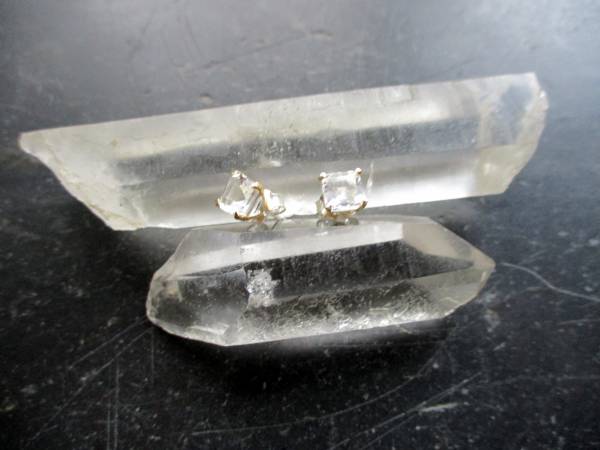 Ohrring,  Ohrstecker, Petalit, eckig, facettiert,  Silber, teilweise vergoldet, Frauen, Schmuck