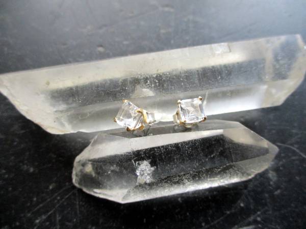 Ohrring,  Ohrstecker, Petalit, eckig, facettiert,  Silber, teilweise vergoldet, Frauen, Schmuck