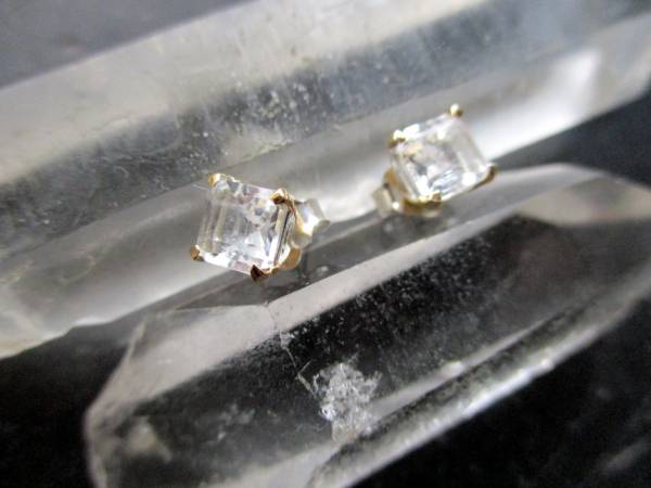 Ohrring,  Ohrstecker, Petalit, eckig, facettiert,  Silber, teilweise vergoldet, Frauen, Schmuck