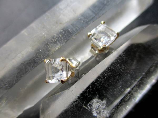 Ohrring,  Ohrstecker, Petalit, eckig, facettiert,  Silber, teilweise vergoldet, Frauen, Schmuck