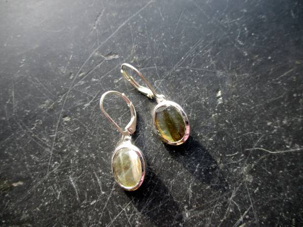 Ohrring, Ohrhänger, Sterlingsilber, Rauchquarz, oval,  Schmuck, Frauen