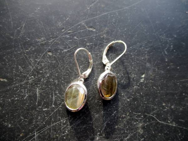 Ohrring, Ohrhänger, Sterlingsilber, Rauchquarz, oval,  Schmuck, Frauen