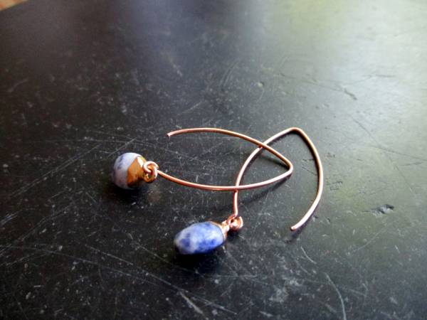 Ohrring, Hängeohrringe, Silber, vergoldet, Sodalith, Ohrhaken, groß, Schmuck, Frauen