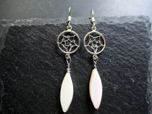 Ohrring, Hängeohrringe, Sterlingsilber, Traumfänger, Perlmutt, Schmuck, Frauen