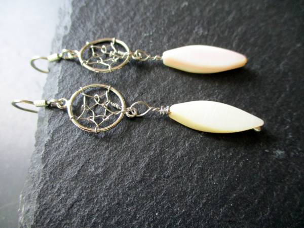 Ohrring, Hängeohrringe, Sterlingsilber, Traumfänger, Perlmutt, Schmuck, Frauen