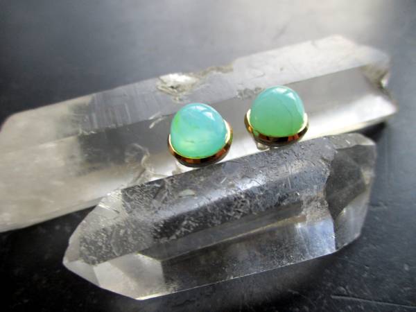 Ohrstecker, Sterlingsilber, Ohrring, teilweise vergoldet, Opal, grün