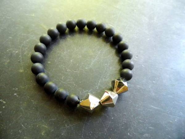 Armband, Onyx, matt, Metall, schwarz, Männer, Biker, Schmuck