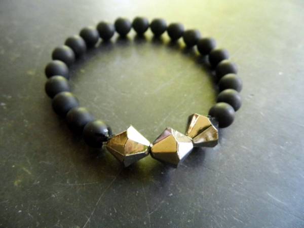 Armband, Onyx, matt, Metall, schwarz, Männer, Biker, Schmuck