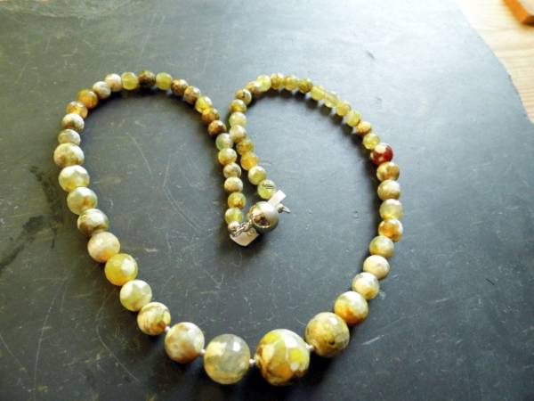 Kette, Collier, Ozeanjaspis, Achat, Verlauf, facettiert, bunt, grün, Magnetverschluss