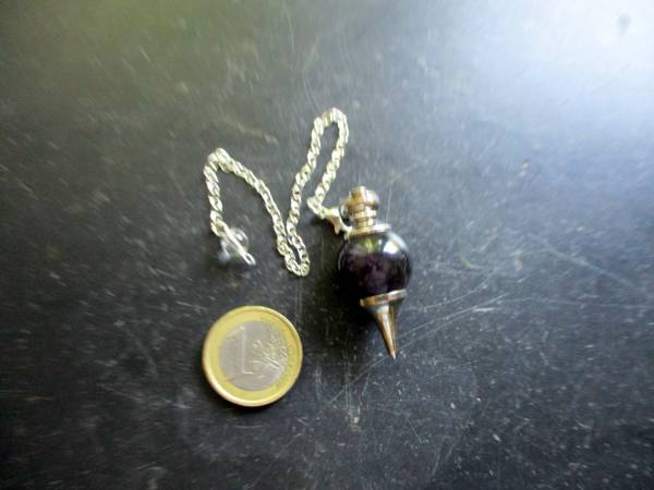 Pendel, Amethyst, Kugel mit Spitze, Metall, silberfarben, Wicca, Schamane