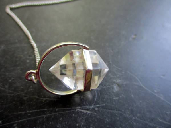 Pendel, Bergkristall Pendel, Doppelender, Silber, Granat, Schamane