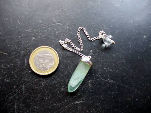 Pendel, Metall, versilbert, Fluorit, grün, Spitzpendel, Wicca, Schamane