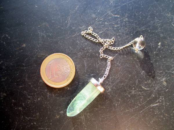Pendel, Metall, versilbert, Fluorit, grün, Spitzpendel, Wicca, Schamane