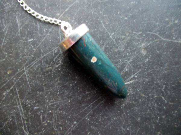 Pendel, Heliotrop, Metall, versilbert, Magie, Wicca, Esoterik, Spitzpendel