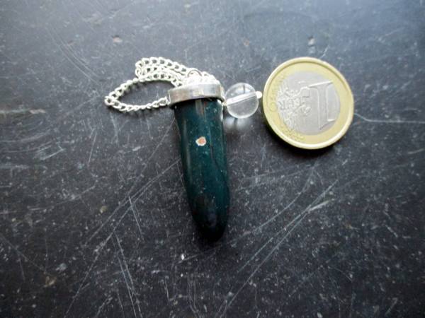 Pendel, Heliotrop, Metall, versilbert, Magie, Wicca, Esoterik, Spitzpendel
