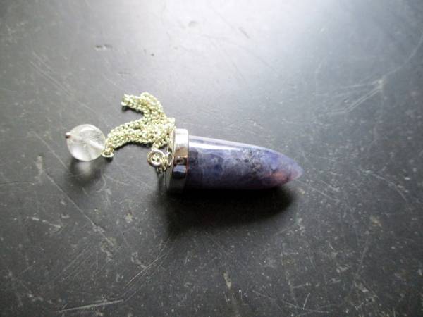 Pendel, Iolith, dunkelblau, Messing, versilbert, Spitzpendel, Wicca, Schamane, Esoterik