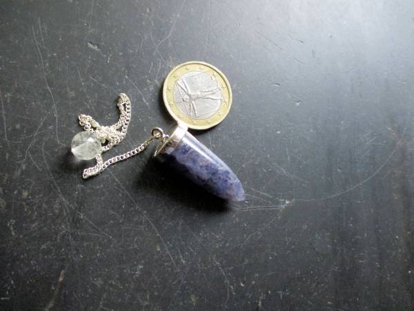 Pendel, Iolith, dunkelblau, Messing, versilbert, Spitzpendel, Wicca, Schamane, Esoterik