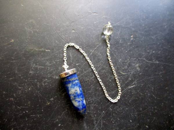 Pendel, Spitzpendel, Lapislazuli, Metall, versilbert, Magie, Esoterik