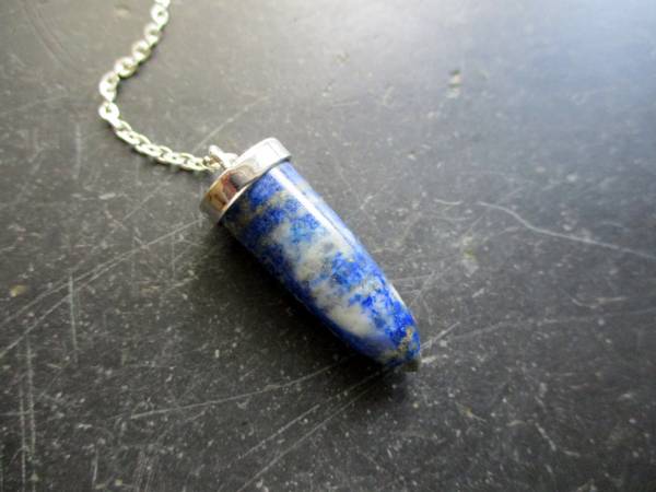 Pendel, Spitzpendel, Lapislazuli, Metall, versilbert, Magie, Esoterik