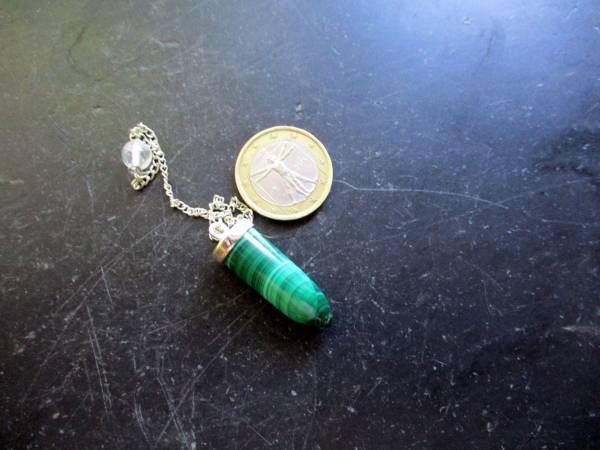 Pendel, Malachit Pendel, Spitzpendel, Messing versilbert, Malachitpendel, Wicca