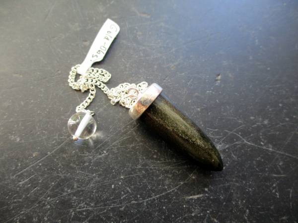 Pendel, Gold Obsidian, Metall, versilbert, Spitzpendel, Wicca, Schamane