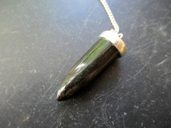 Pendel, Gold Obsidian, Metall, versilbert, Spitzpendel, Wicca, Schamane