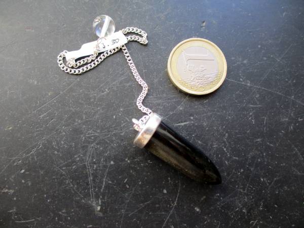 Pendel, Gold Obsidian, Metall, versilbert, Spitzpendel, Wicca, Schamane