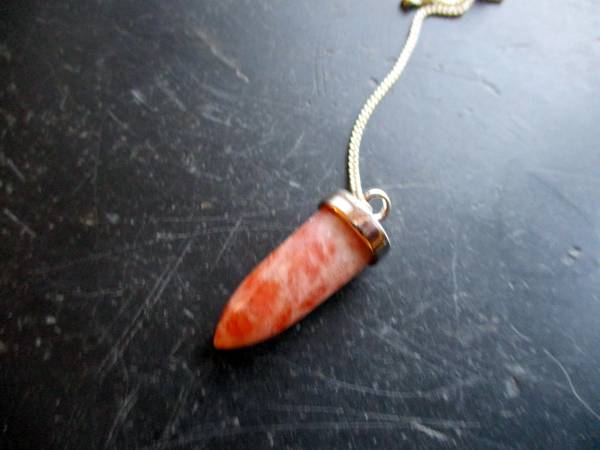 Pendel, Spitzpendel, Sonnenstein, orange, Metall, silberfarben, Esoterik, Wicca