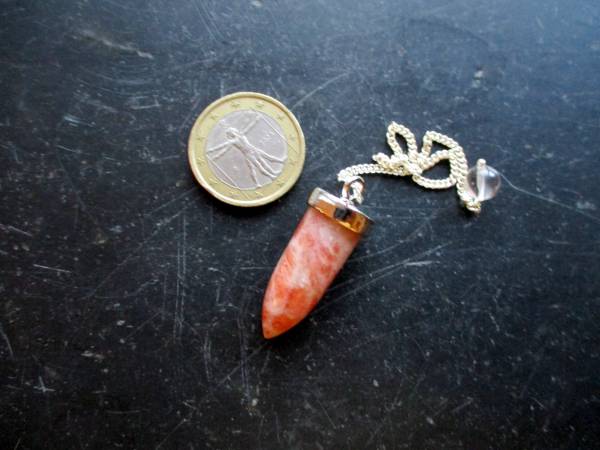Pendel, Spitzpendel, Sonnenstein, orange, Metall, silberfarben, Esoterik, Wicca
