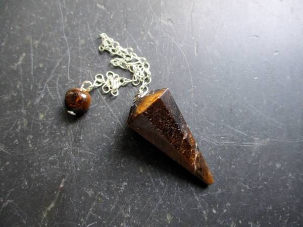 Pendel, Tigerauge, braun, Metall, Spitzpendel, Magie, Wicca, Schamane