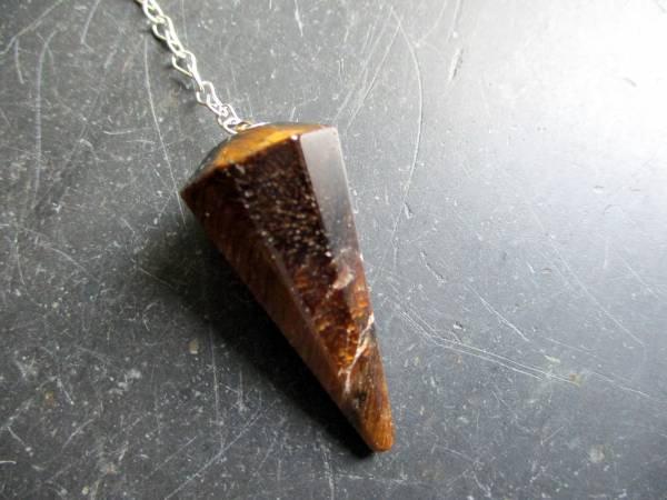 Pendel, Tigerauge, braun, Metall, Spitzpendel, Magie, Wicca, Schamane
