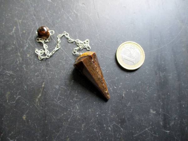Pendel, Tigerauge, braun, Metall, Spitzpendel, Magie, Wicca, Schamane