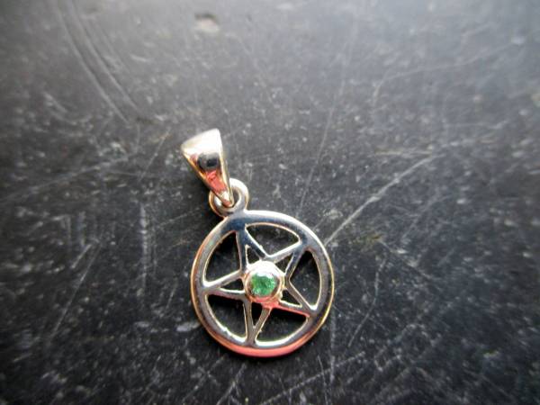 Pentagramm, klein, Anhänger, Sterlingsilber, Smaragd, grün, Wicca, Schamane, Esoterik