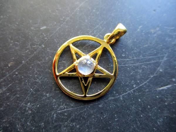 Anhänger, Sterlingsilber, vergoldet, Mondstein, Amulett, Schutz, Wicca