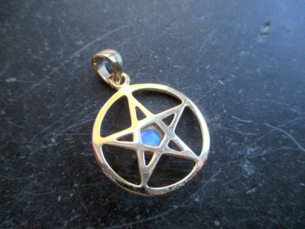 Anhänger, Sterlingsilber, vergoldet, Mondstein, Amulett, Schutz, Wicca