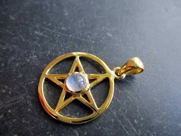 Anhänger, Sterlingsilber, vergoldet, Mondstein, Amulett, Schutz, Wicca