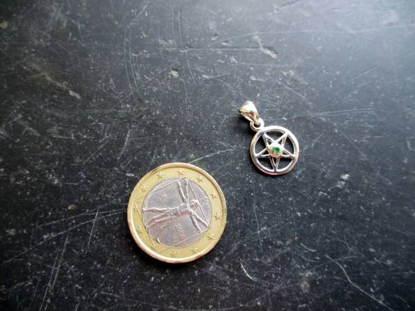 Pentagramm, klein, Anhänger, Sterlingsilber, Smaragd, grün, Wicca, Schamane, Esoterik