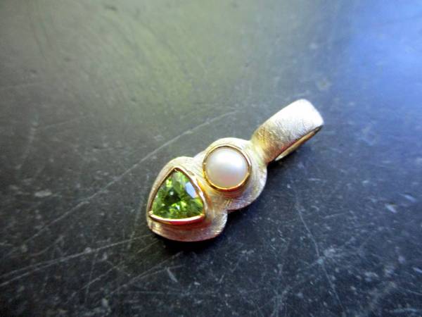 Anhänger, Perle, Peridot, Sterlingsilber, teilweise vergoldet, 2 Steine, Schmuck