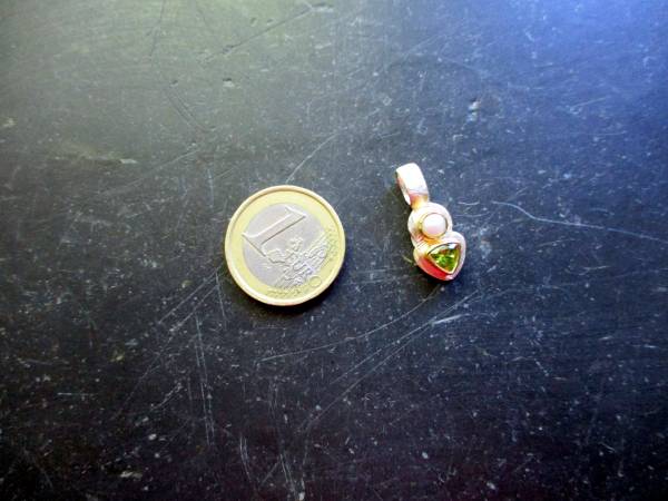 Anhänger, Perle, Peridot, Sterlingsilber, teilweise vergoldet, 2 Steine, Schmuck