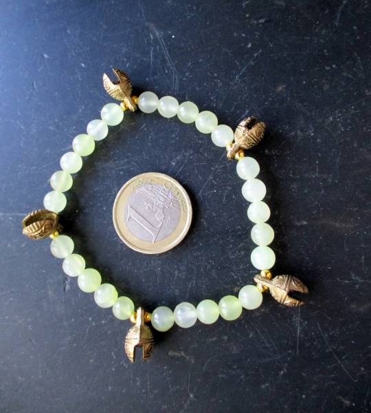 Armband, Prehnit, hellgrün, Glöckchen, Metall, Schmuck, Frauen