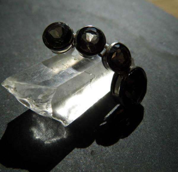 Anhänger, Silber, Sterlingsilber, Rauchquarz, 4 Steine, grau