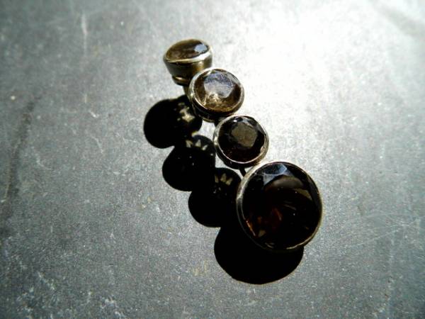 Anhänger, Silber, Sterlingsilber, Rauchquarz, 4 Steine, grau